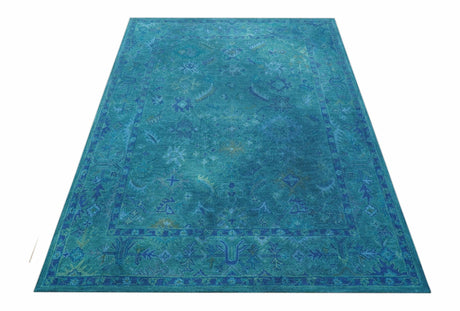 Custom Made Overdyed Traditional Oushak Blue Hand Tufted Wool Area Rug