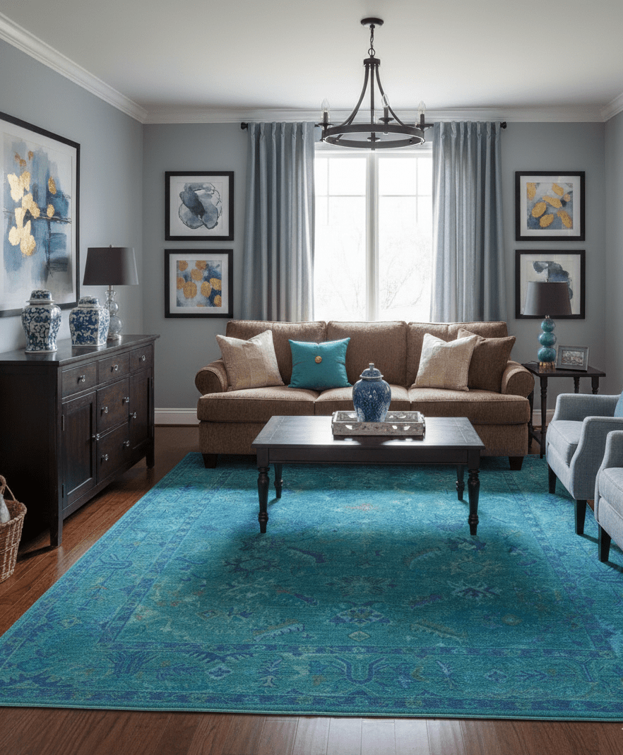 Custom Made Overdyed Traditional Oushak Blue Hand Tufted Wool Area Rug