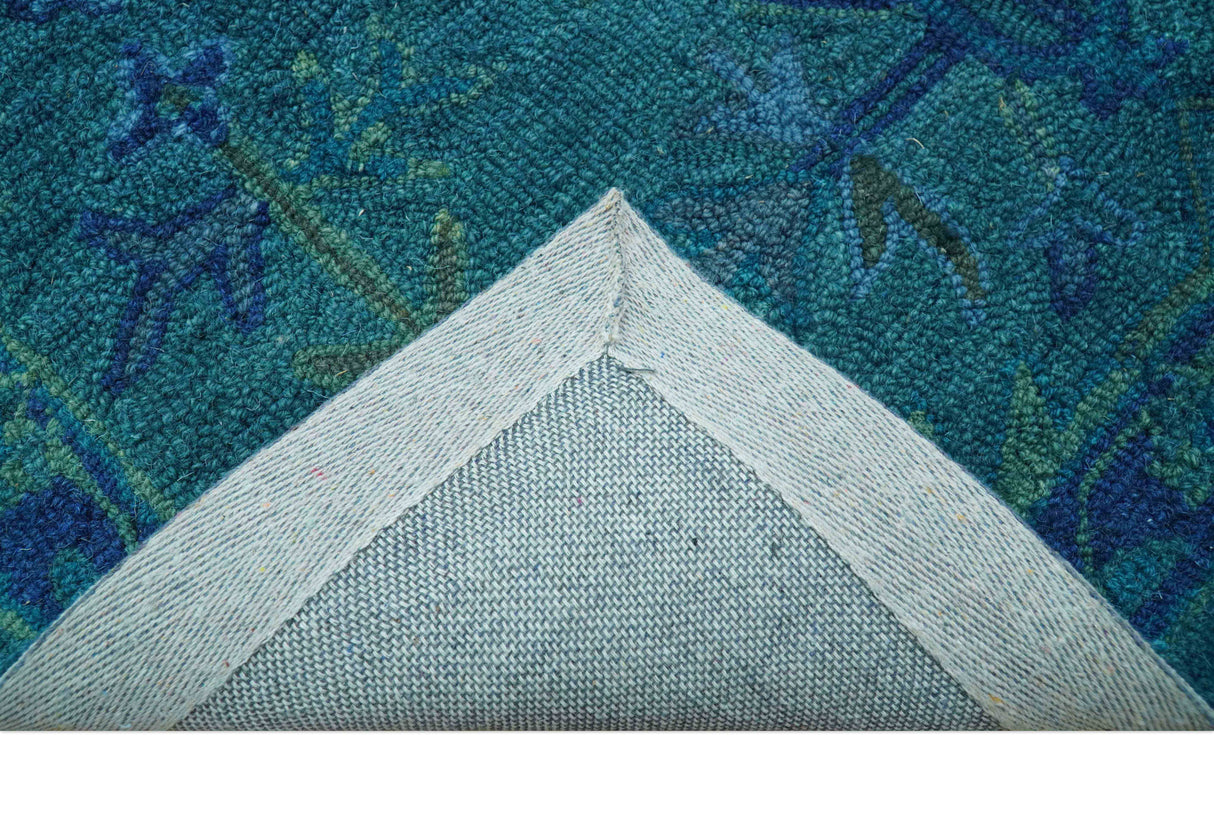 Custom Made Overdyed Traditional Oushak Blue Hand Tufted Wool Area Rug