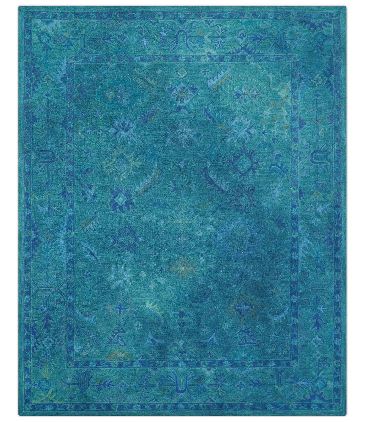 Custom Made Overdyed Traditional Oushak Blue Hand Tufted Wool Area Rug