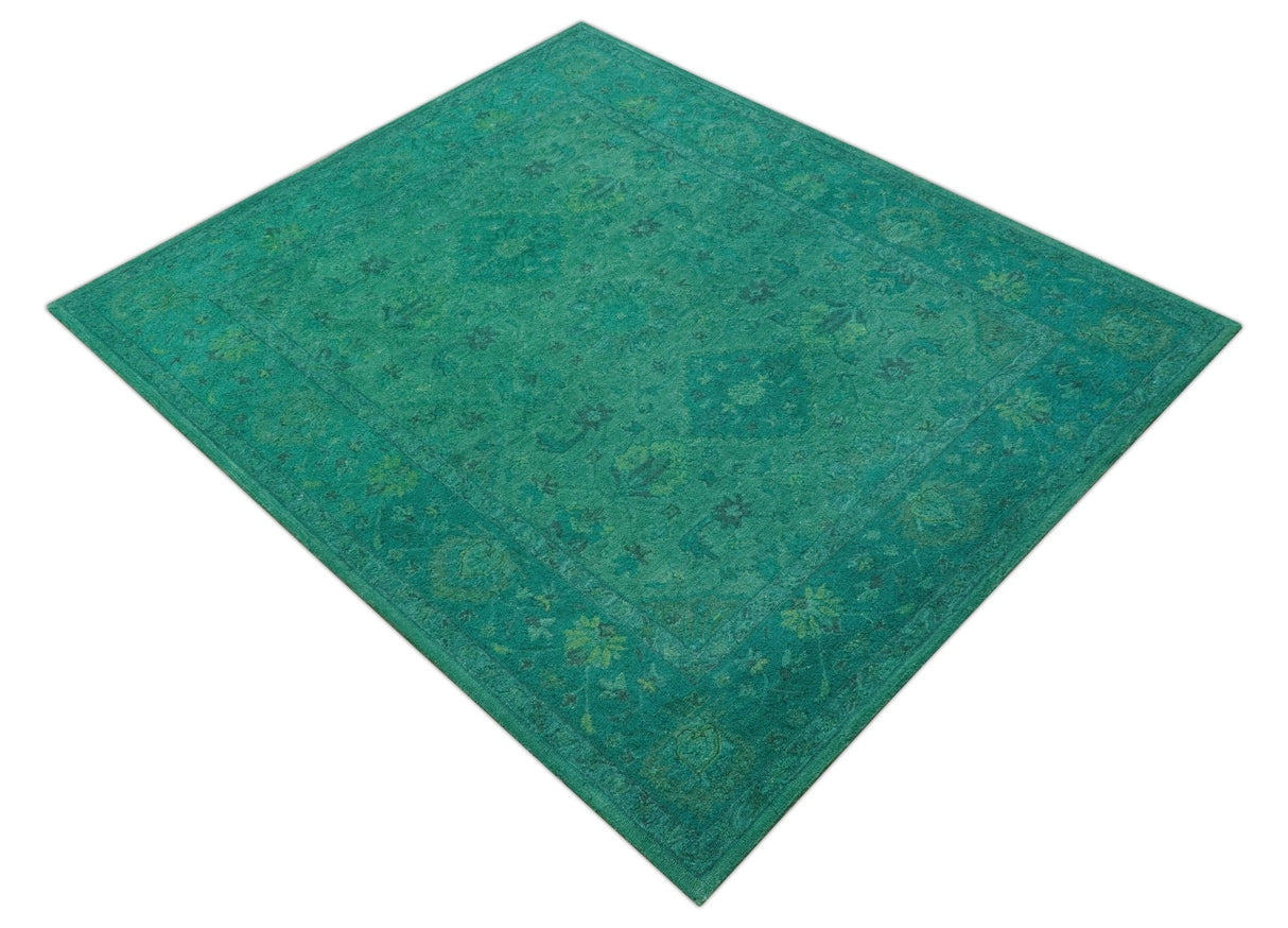 Custom Made Overdyed Traditional Oushak Green Hand Tufted Wool Area Rug