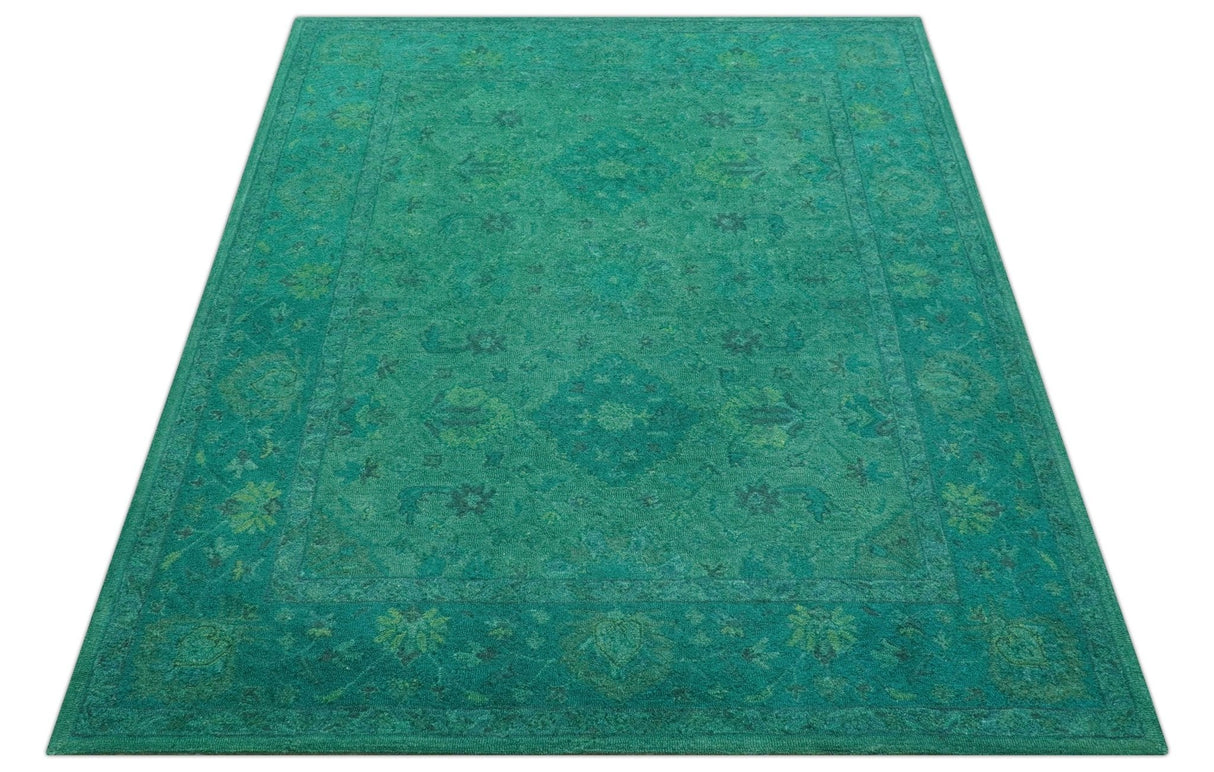 Custom Made Overdyed Traditional Oushak Green Hand Tufted Wool Area Rug