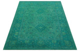 Custom Made Overdyed Traditional Oushak Green Hand Tufted Wool Area Rug