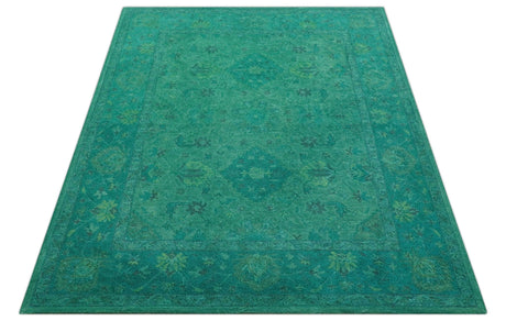 Custom Made Overdyed Traditional Oushak Green Hand Tufted Wool Area Rug