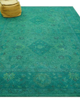 Custom Made Overdyed Traditional Oushak Green Hand Tufted Wool Area Rug