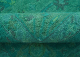 Custom Made Overdyed Traditional Oushak Green Hand Tufted Wool Area Rug