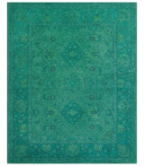 Custom Made Overdyed Traditional Oushak Green Hand Tufted Wool Area Rug