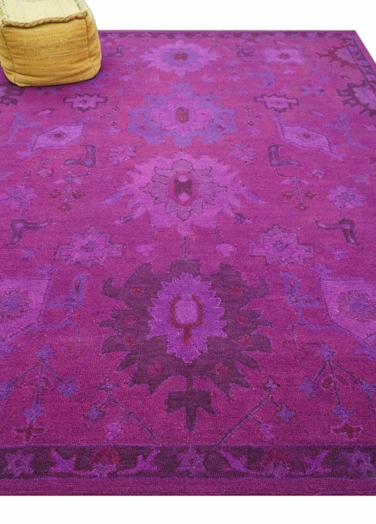 Custom Made Overdyed Traditional Oushak Purple Hand Tufted Wool Area Rug
