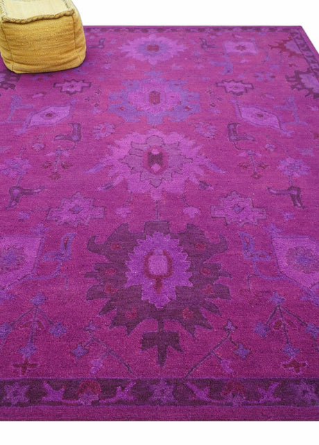 Custom Made Overdyed Traditional Oushak Purple Hand Tufted Wool Area Rug
