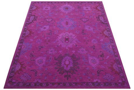 Custom Made Overdyed Traditional Oushak Purple Hand Tufted Wool Area Rug