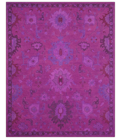 Custom Made Overdyed Traditional Oushak Purple Hand Tufted Wool Area Rug