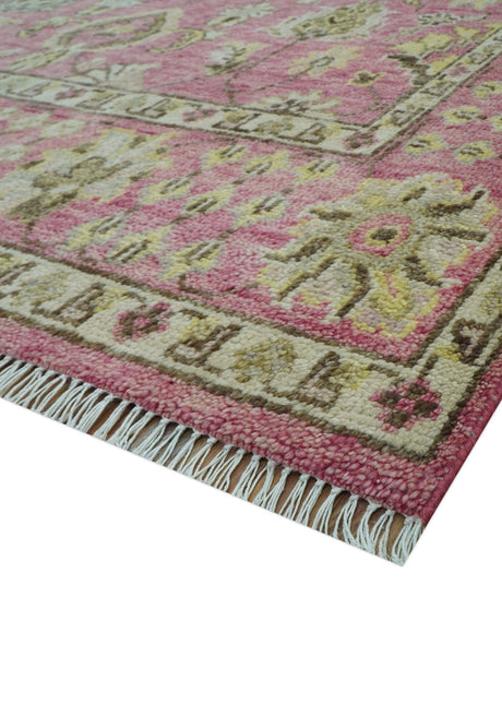 Custom Made Pink and Beige Oushak Hand Knotted Wool Rug