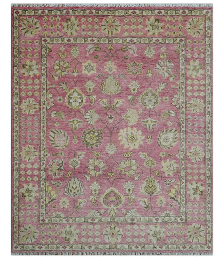 Custom Made Pink and Beige Oushak Hand Knotted Wool Rug