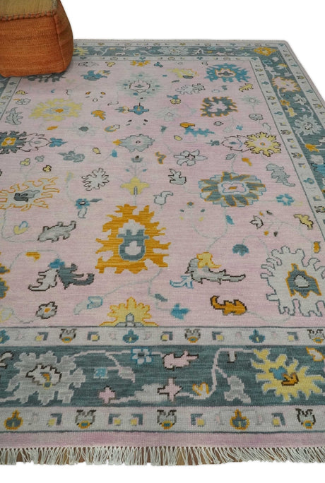 Custom Made Pink and Gray Hand knotted Traditional Oushak wool Area Rug