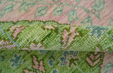 Custom Made Pink And Green Traditional Floral Motifs Design Hand Knotted wool area rug