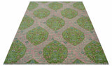 Custom Made Pink And Green Traditional Floral Motifs Design Hand Knotted wool area rug