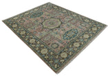 Custom Made Pink, Beige and Olive Hand knotted Medallion Mamluk Multi Size wool Area Rug