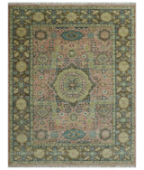 Custom Made Pink, Beige and Olive Hand knotted Medallion Mamluk Multi Size wool Area Rug