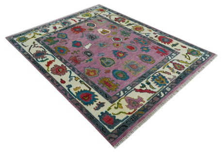Custom Made Purple and Ivory Hand knotted Traditional Oushak wool Area Rug