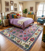 Custom Made Purple and Ivory Hand knotted Traditional Oushak wool Area Rug