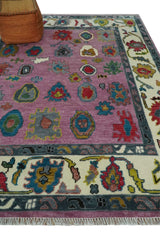 Custom Made Purple and Ivory Hand knotted Traditional Oushak wool Area Rug