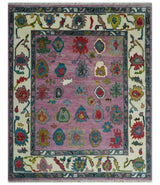 Custom Made Purple and Ivory Hand knotted Traditional Oushak wool Area Rug