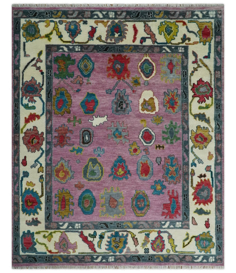 Custom Made Purple and Ivory Hand knotted Traditional Oushak wool Area Rug