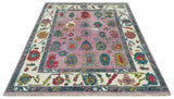 Custom Made Purple and Ivory Vibrant Colorful Hand knotted Oushak wool Rug