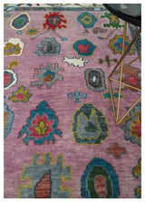 Custom Made Purple and Ivory Vibrant Colorful Hand knotted Oushak wool Rug