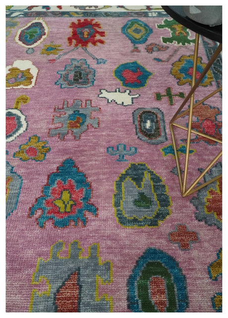 Custom Made Purple and Ivory Vibrant Colorful Hand knotted Oushak wool Rug