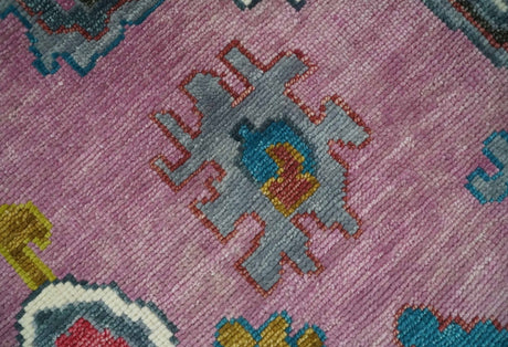 Custom Made Purple and Ivory Vibrant Colorful Hand knotted Oushak wool Rug
