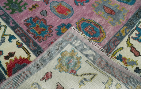 Custom Made Purple and Ivory Vibrant Colorful Hand knotted Oushak wool Rug