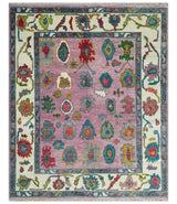 Custom Made Purple and Ivory Vibrant Colorful Hand knotted Oushak wool Rug