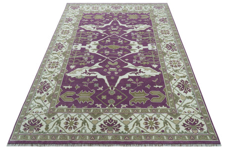 Custom Made Purple, Ivory And Beige Traditional Oushak Design Hand Knotted wool rug