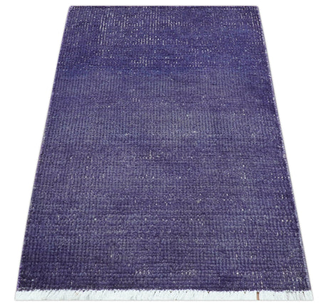 Custom Made Purple Modern Solid Overdyed Hand Knotted Wool Area Rug