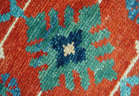 Custom Made Red And Blue Traditional Floral Motifs Hand Knotted Wool Rug