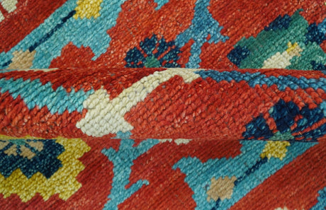 Custom Made Red And Blue Traditional Floral Motifs Hand Knotted Wool Rug