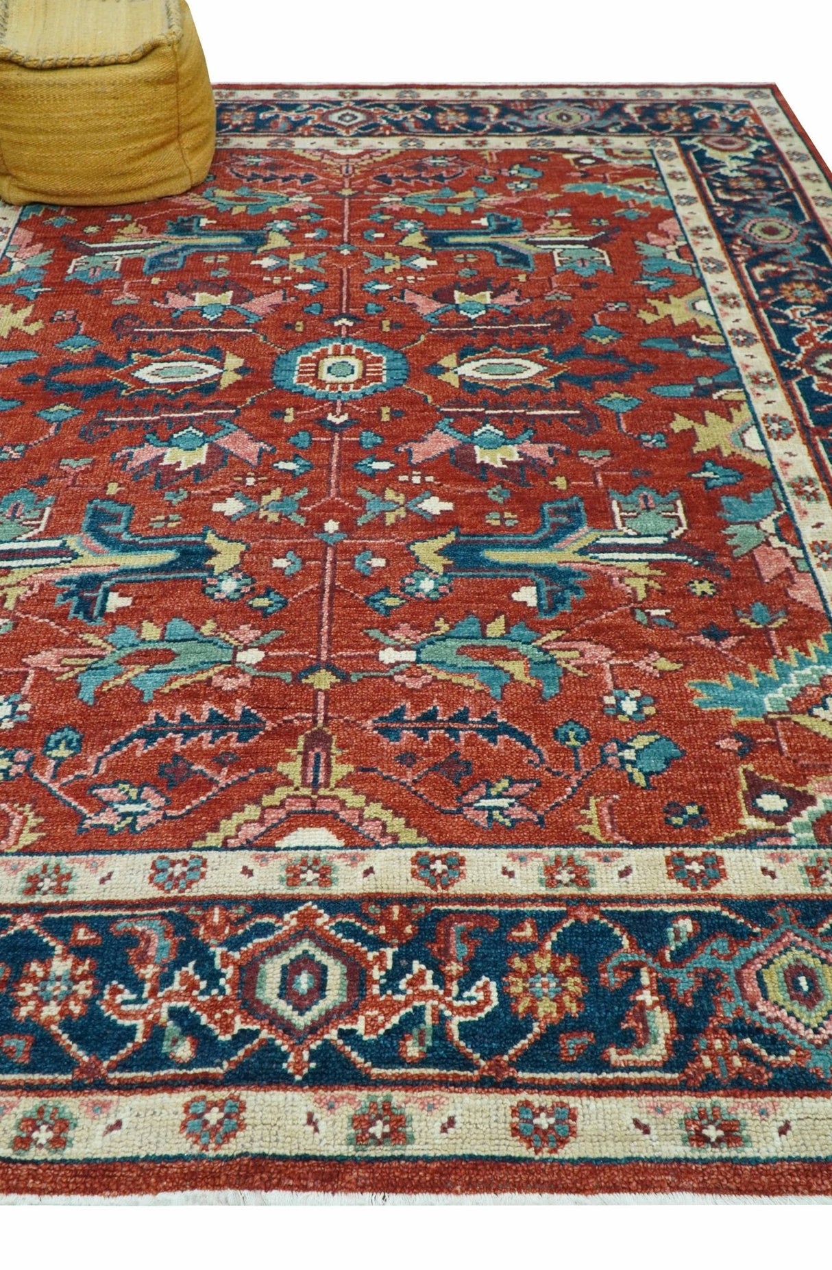 Custom Made Red And Blue Traditional Hand Knotted Wool Rug