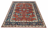 Custom Made Red And Blue Traditional Hand Knotted Wool Rug