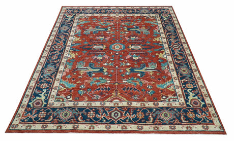 Custom Made Red And Blue Traditional Hand Knotted Wool Rug