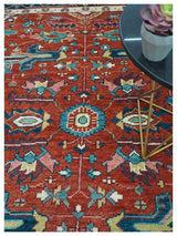Custom Made Red And Blue Traditional Hand Knotted Wool Rug