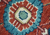 Custom Made Red And Blue Traditional Hand Knotted Wool Rug