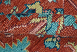 Custom Made Red And Blue Traditional Hand Knotted Wool Rug