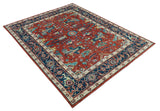 Custom Made Red And Blue Traditional Hand Knotted Wool Rug