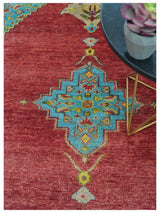Custom Made Red And Blue Traditional Serapi Hand Knotted Wool Rug