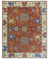 Custom Made Red and Ivory colorful Hand knotted Traditional Oushak Multi Size Wool Area Rug, Kids, Living Room and Bedroom Rug