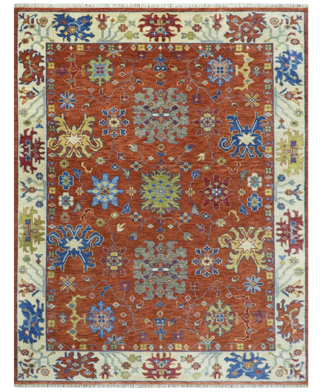 Custom Made Red and Ivory colorful Hand knotted Traditional Oushak Multi Size Wool Area Rug, Kids, Living Room and Bedroom Rug