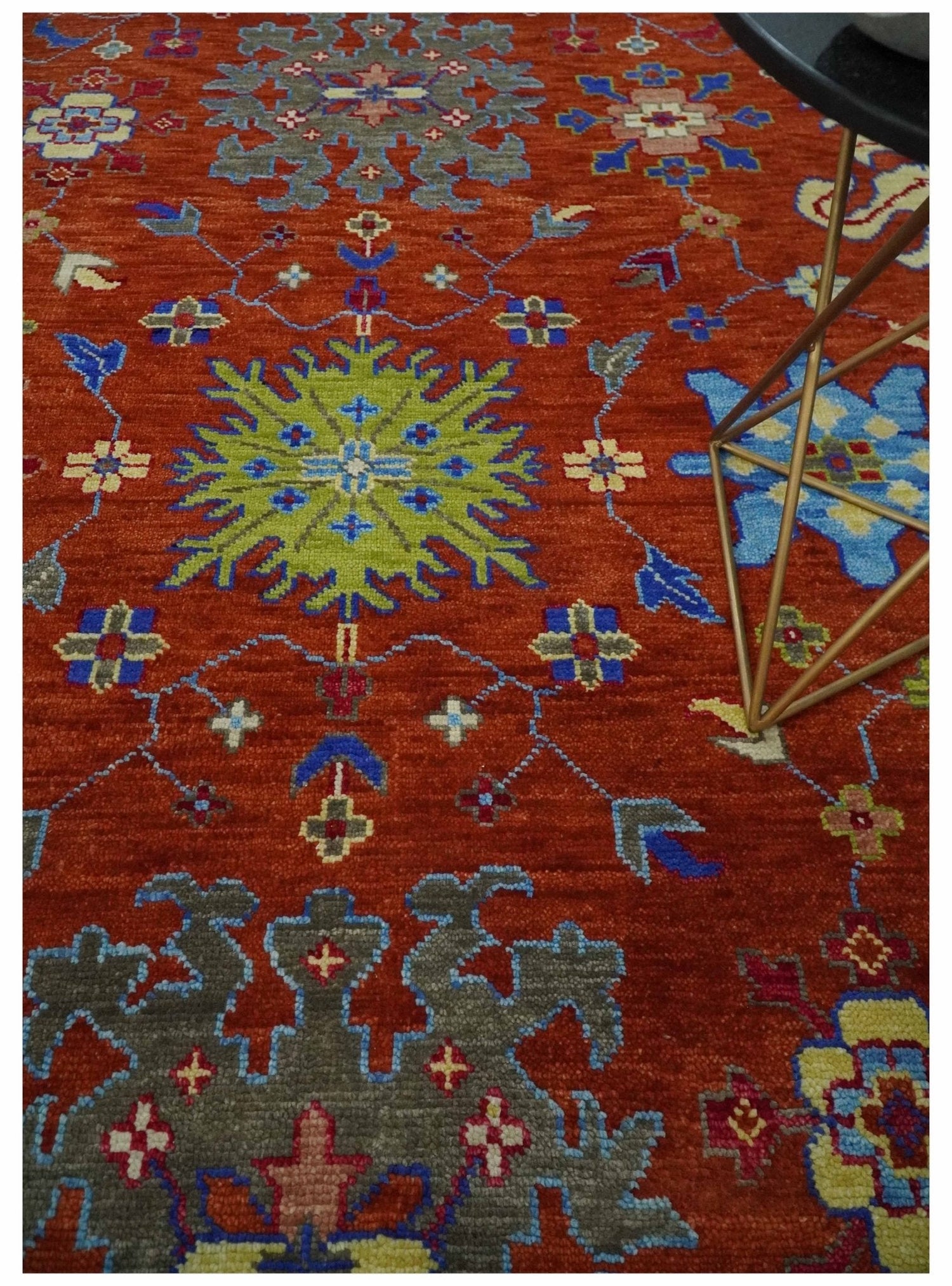 Custom Made Red and Ivory colorful Hand knotted Traditional Oushak Multi Size Wool Area Rug, Kids, Living Room and Bedroom Rug