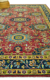 Custom Made Red And Mustard Traditional Floral Design Hand Knotted Wool Rug