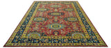 Custom Made Red And Mustard Traditional Floral Design Hand Knotted Wool Rug
